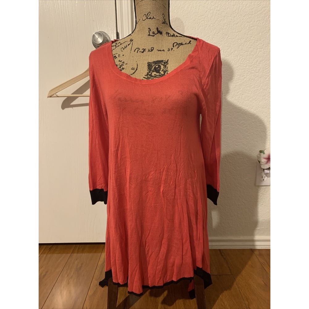 ashley stewart 14/16 fancy knit sweater boat neck semi transparent coral color n